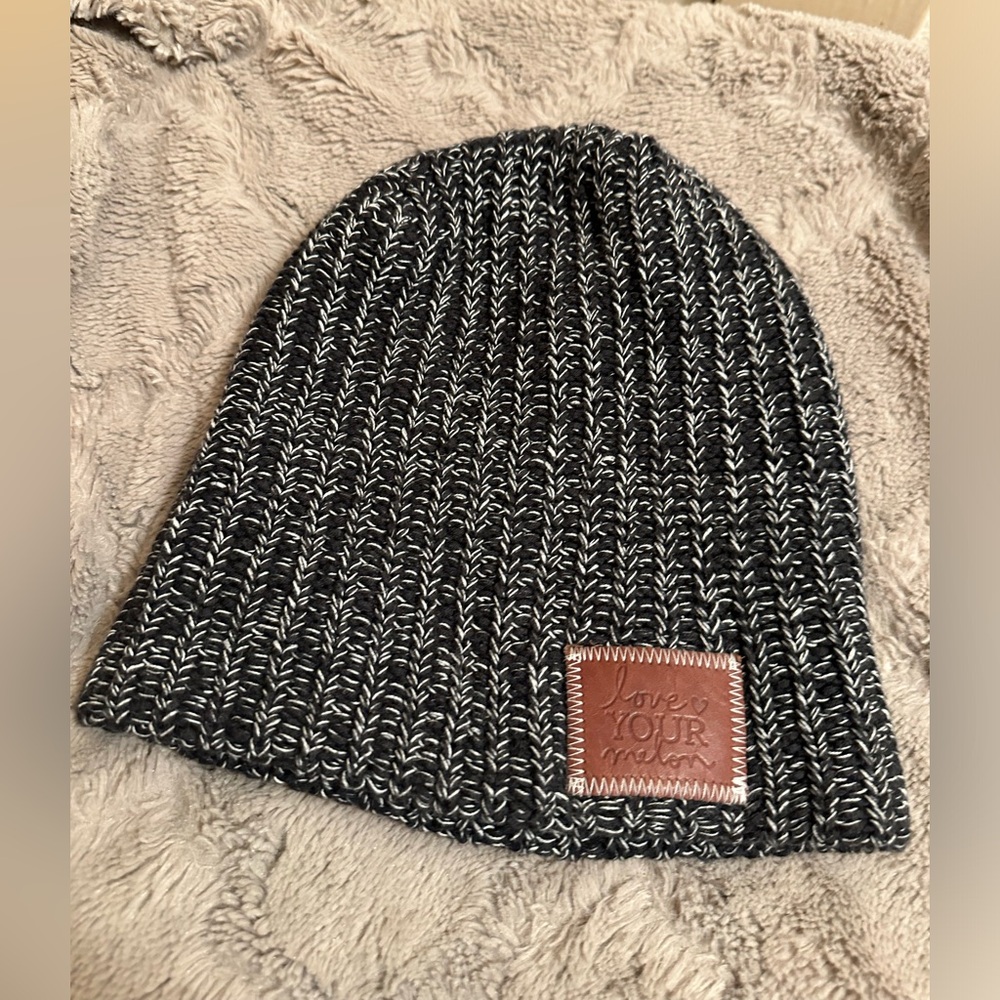Love Your Melon Slouch Beanie Women Black/White 100% Cotton  Heathered Knit OS